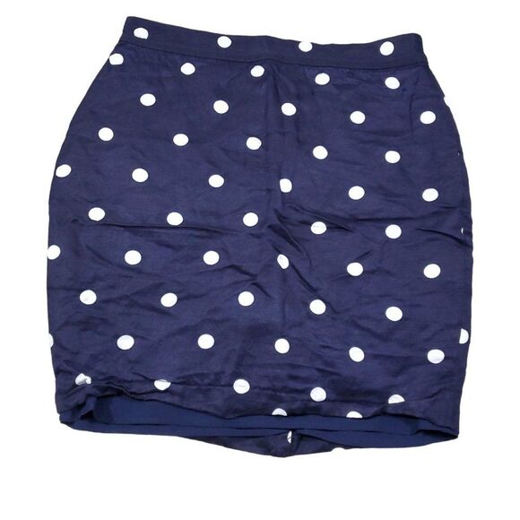 Banana Republic Polka Dot Pencil Skirt Size 6P Petite Navy Blue Linen Blend - Picture 1 of 8